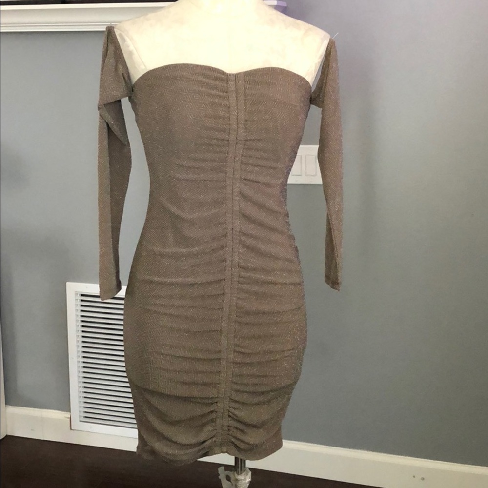 Bailey Blue Shimmery Ruched Front Bodycon Dress